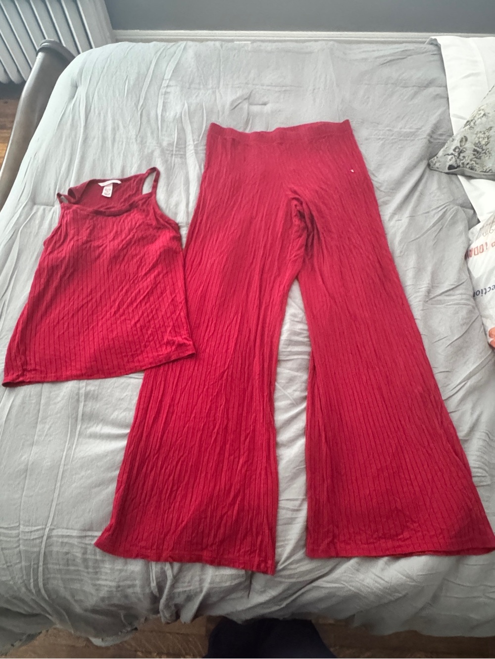 Victoria's Secret Red Ribbed Wide-Leg Pants